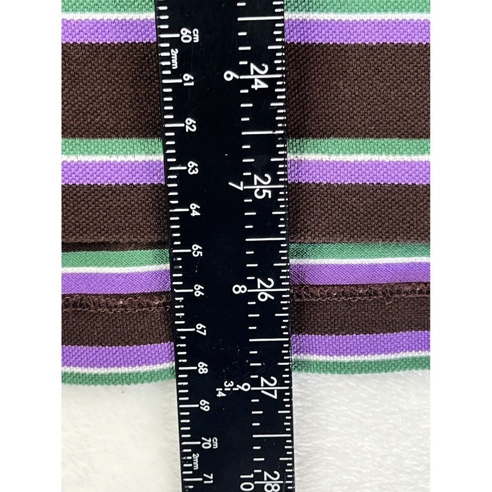 Men's Vintage Polo Ralph Lauren Striped  Polo Shirt Brown‎ Purple Green Size XL - Picture 6 of 10